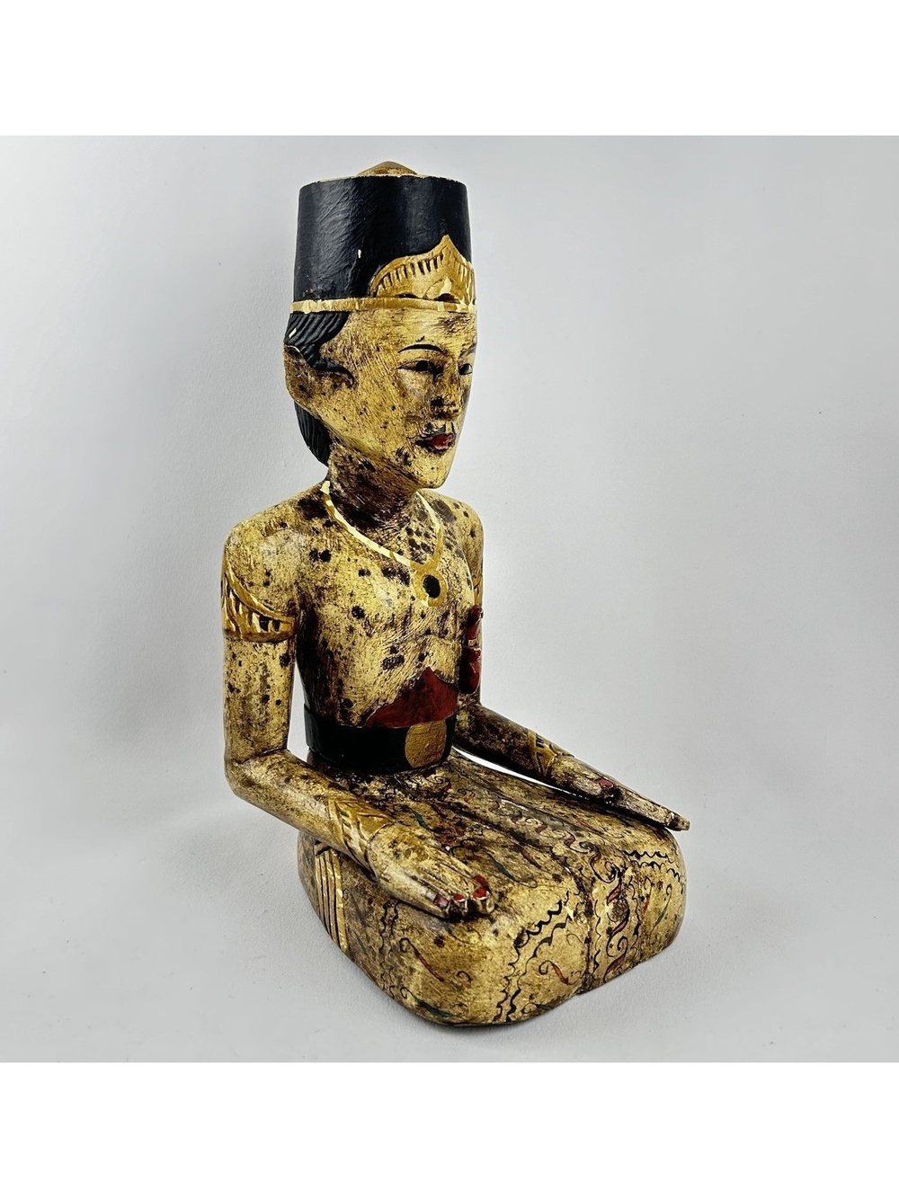 Vintage Indonesian Loro Blonyo Wedding Statue 10.5" Male Figure Hand Carved Wood